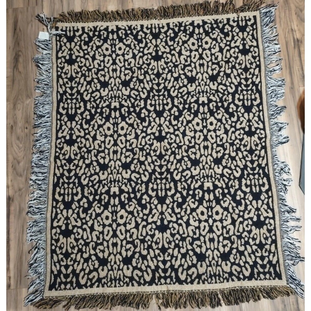Leopard Spotted Cheetah Fringe Blanket Throw Afghan 100% Cotton